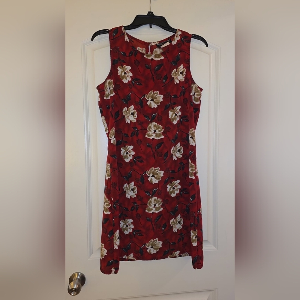 Floral Red Work Sleeveless Dress